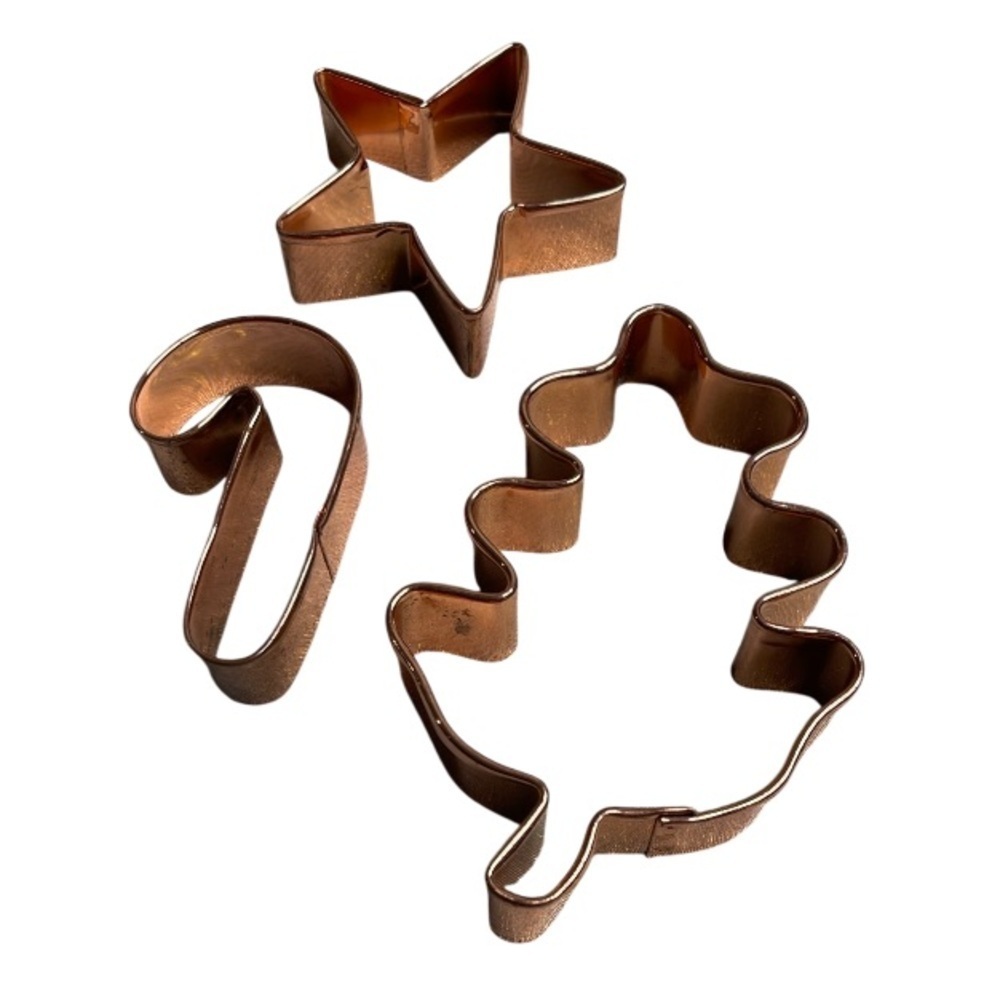 Vintage 3 Piece Copper Cookie Cutter Set Leaf Star Candy Cane